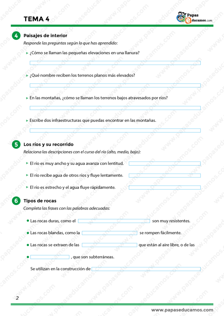Actividad didáctica para describir paisajes usando adjetivos y vocabulario relacionado con el tema 'Los Paisajes' en conocimiento del medio.