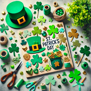 Manualidades para St. Patrick’s Day, con sombreros verdes, tréboles y decoraciones doradas