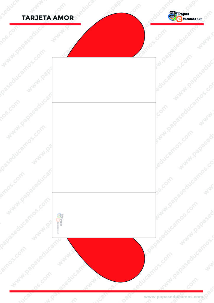 Plantilla de tarjeta de San Valentín para imprimir y decorar, con un diseño en forma de sobre con un corazón rojo.