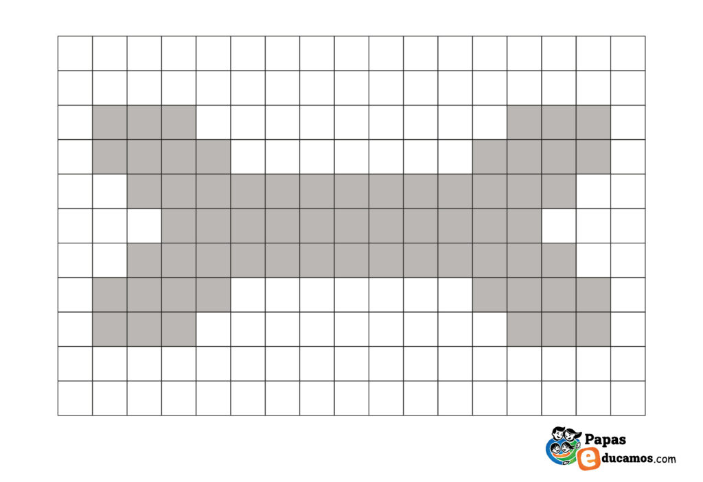 Plantilla de diseño en cuadrícula para hacer un hueso con Hama Beads. Ideal como accesorio para disfraces de troglodita o cavernícola, pudiendo usarse como collar o adorno temático.