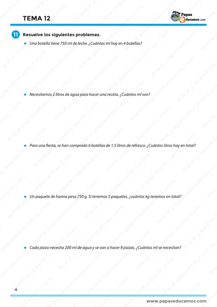 Problemas matemáticos aplicados a la vida real, como el análisis de etiquetas nutricionales y el cálculo de masas. Actividades para estimar, comparar y justificar el uso de unidades de masa y capacidad.
