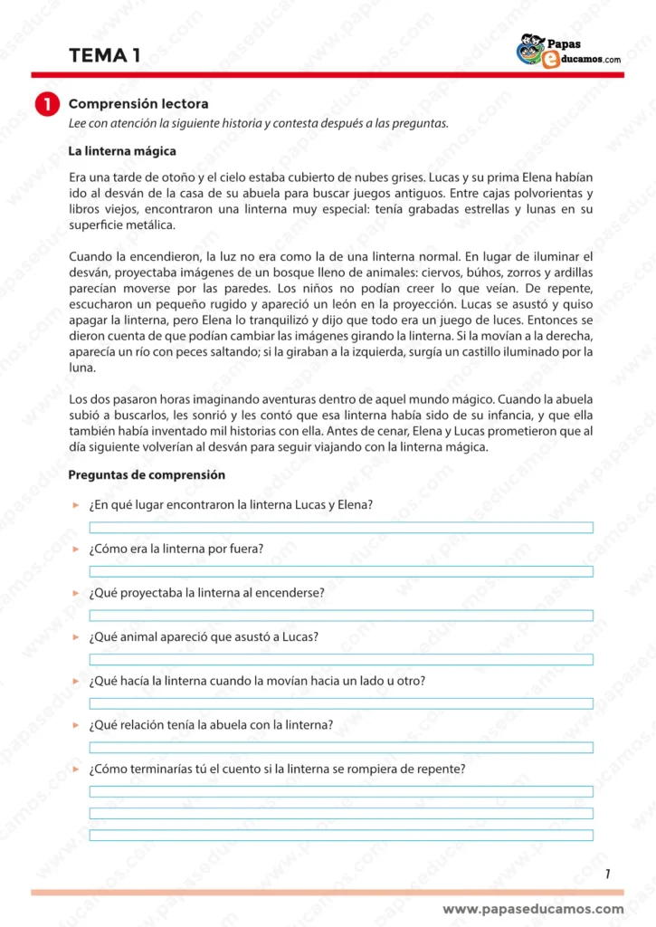 ejercicios_tema_01_lengua_3_primaria_01 Página 1 de ejercicios de lengua 3º de primaria, tema 1: actividades iniciales de gramática, vocabulario y comprensión lectora en español.