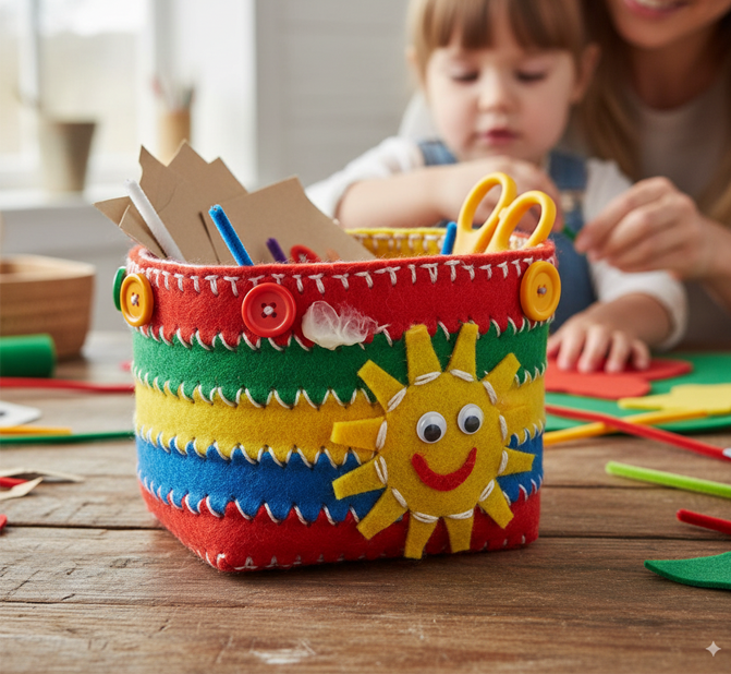 foto-9 Cesta hecha a mano por un niño con fieltro.