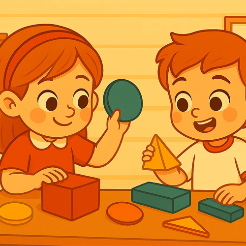 Hermanos pequeños de 4 y 5 años jugando con material manipulativo de matemáticas para aprender de forma divertida.