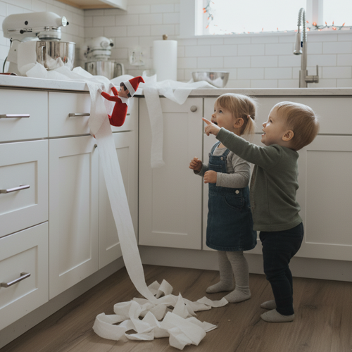 Imagen del elfo haciendo una travesura en la cocina