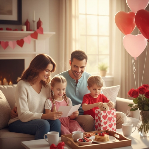 Imagen de una familia celebrando el Día de San Valentín.