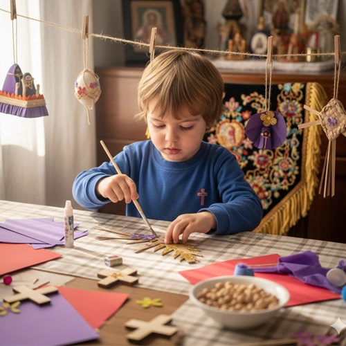 Un niño haciendo una manualidad de Semana Santa.