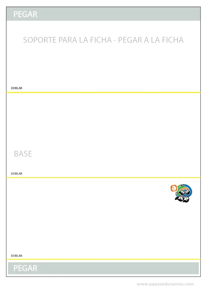 Soporte imprimible para montar la base del sistema digestivo con indicaciones para doblar y pegar.