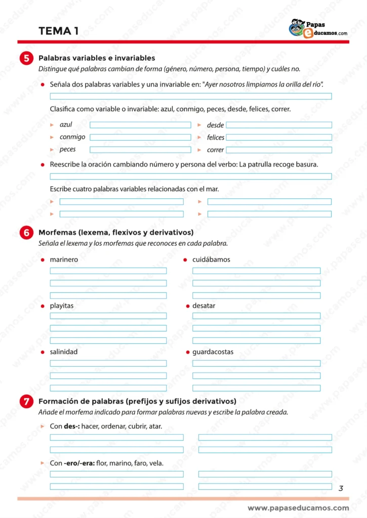 ejercicios_lengua_tema_1_5_primaria_03 ejercicios del tema 1 de lengua para quinto de primaria.