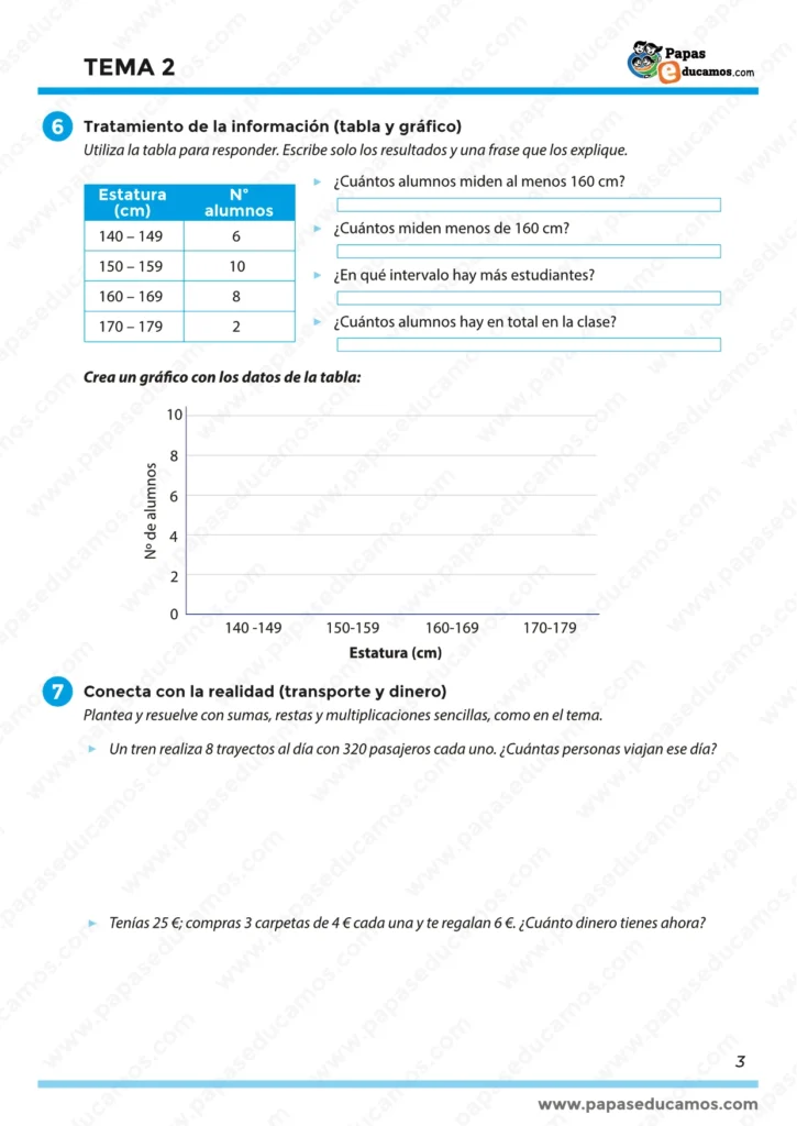 ejercicios_tema_02_mates_5_primaria_03 Ficha de tratamiento de la información: tablas, gráficos y problemas con datos reales en Matemáticas 5º Primaria.