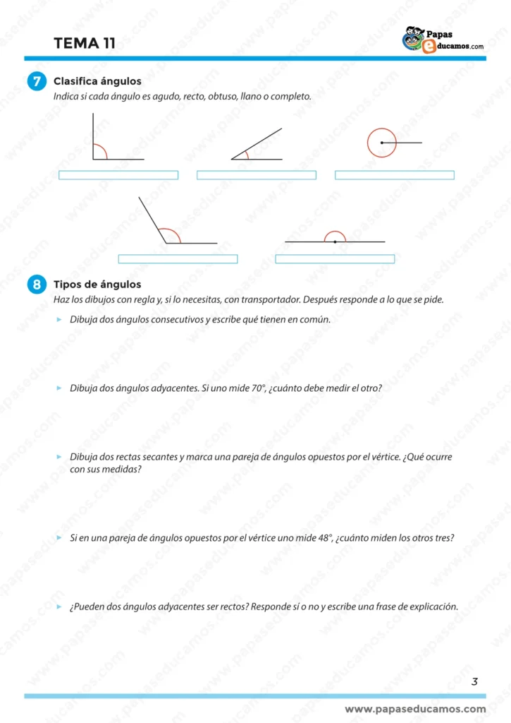 ejercicios_mates_tema_11_5_primaria_03 Tema 11 Matemáticas 5º Primaria: clasifica ángulos y trabaja tipos de ángulos (consecutivos, adyacentes y opuestos por el vértice).