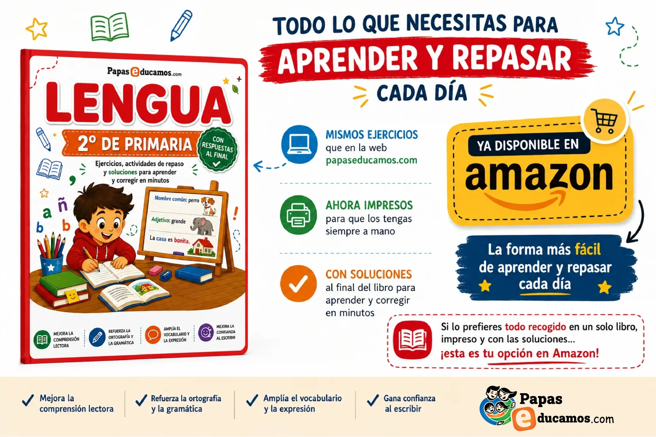 Libro de Lengua 2º de Primaria con ejercicios y soluciones disponible en Amazon