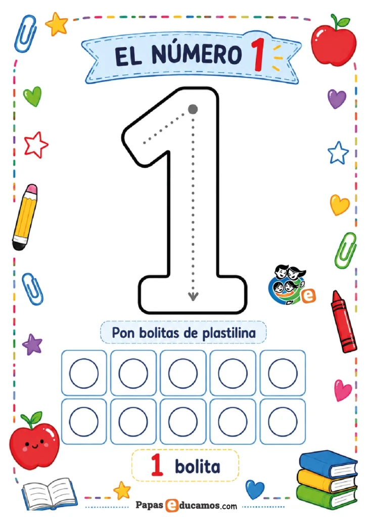 numeros-infantil-02 Ficha del número 1 con actividad de plastilina para Infantil
