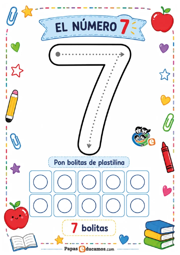 numeros-infantil-08 Ficha del número 7 con actividad de plastilina para Infantil