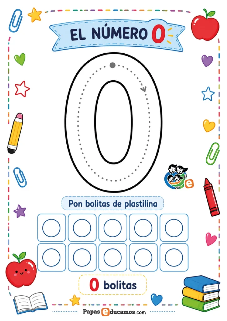 numeros-infantil_Mesa de trabajo 1 Ficha del número 0 con actividad de plastilina para Infantil