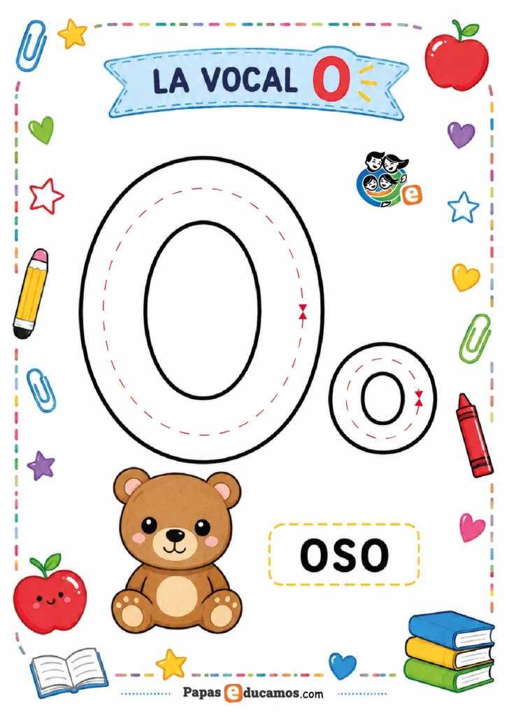 vocales-infantil-04 Ficha de la vocal O con oso y actividad con plastilina para Infantil