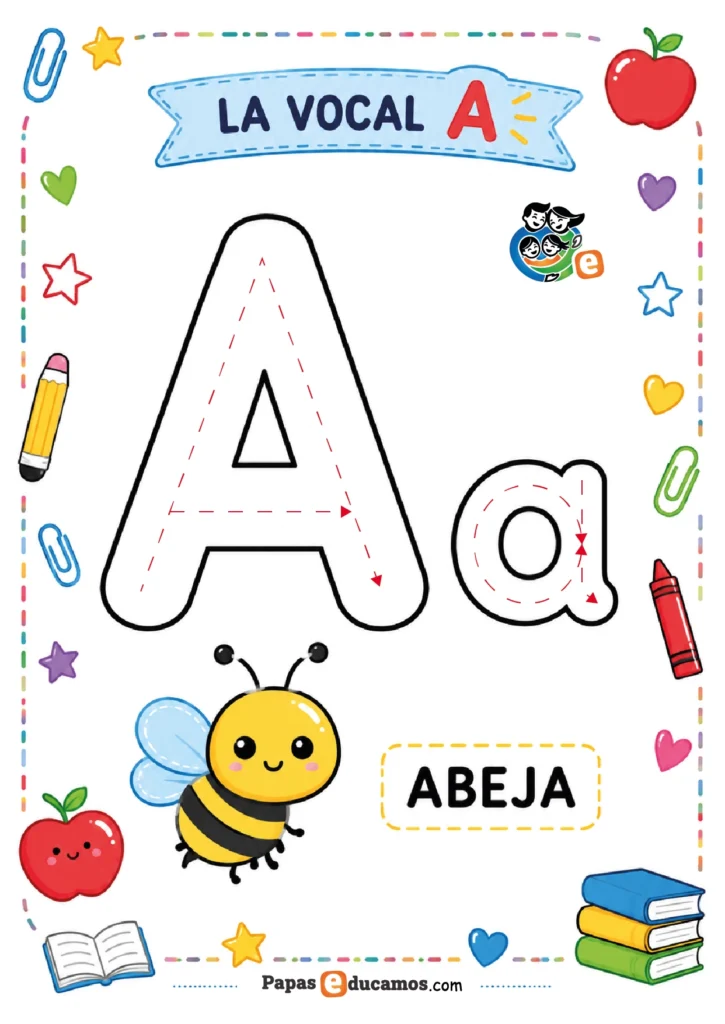 vocales-infantil_Mesa de trabajo 1 Ficha de la vocal A con abeja y actividad con plastilina para Infantil